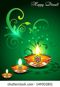 Green Diwali Background with floral Vector illustration 