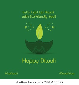 Green Diwali, Deepawali. Social Media Creative Concept Wishes Vector Template. Noise Pollution. Awareness. Crackers