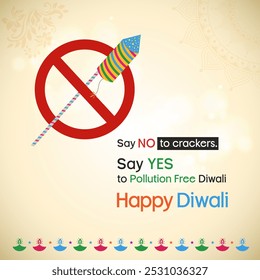 Green Diwali Festival Card Concept Design. Say No to crackers, Pollution Free Diwali. Deepawali.