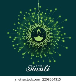 green diwali firework celebration concept with hanging diya design 