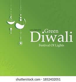 Green Diya lamps lit down during Diwali celebration green Diwali concept.