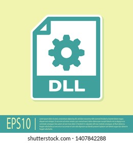 Green DLL file document icon. Download dll button icon isolated on yellow background. DLL file symbol. Vector Illustration