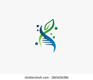 Plantilla de logotipo de hélice de ADN verde. Vector de logotipo de ADN natural