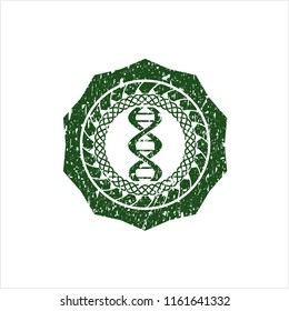Green dna icon inside distressed with rubber seal texture