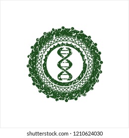 Green dna icon inside distressed rubber grunge stamp