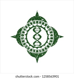 Green dna icon inside distressed rubber grunge stamp