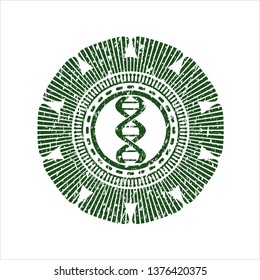 Green dna icon inside rubber stamp with grunge texture