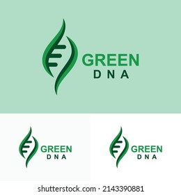 Plantilla de diseño de logotipo de ADN verde. Plantilla de diseño del logotipo de ADN ecológico. Resumen del diseño del logo de la hoja de ADN de biotecnología. energía verde, medicina, ciencia, tecnología, laboratorio, logotipo vectorial icono.