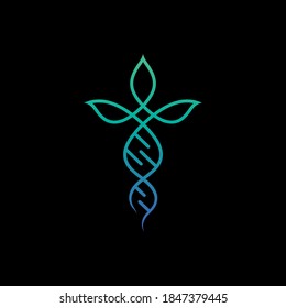 Plantilla de logotipo de ADN verde con concepto de línea simple
