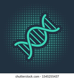 Green DNA symbol icon isolated on blue background. Abstract circle random dots. Vector Illustration