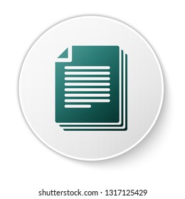 Green Document icon isolated on white background. File icon. Checklist icon. Business concept. Green circle button. Vector Illustration