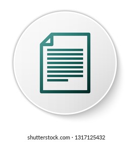 Green Document icon isolated on white background. File icon. Checklist icon. Business concept. Green circle button. Vector Illustration