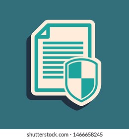 Green Document protection concept icon isolated on blue background. Confidential information and privacy idea, secure, guard, shield. Long shadow style. Vector Illustration