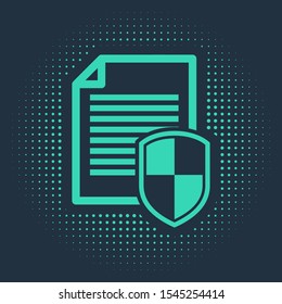 Green Document protection concept icon isolated on blue background. Confidential information and privacy idea, secure, guard, shield. Abstract circle random dots. Vector Illustration