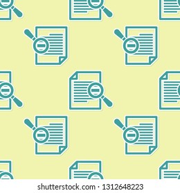 Green Document with search icon isolated seamless pattern on yellow background. File and magnifying glass icon. Analytics research sign. Vector Illustration