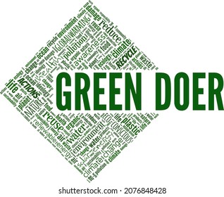 Green Doer vector illustration word cloud isolated on white background.