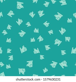 Green Dog in astronaut helmet icon isolated seamless pattern on green background.  Vector Illustration