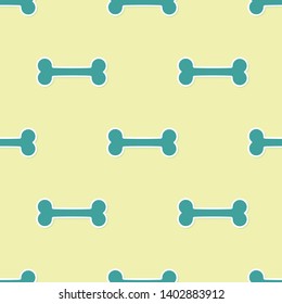 Green Dog bone icon isolated seamless pattern on yellow background. Pets food symbol. Vector Illustration