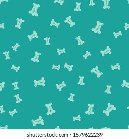 Green Dog bone icon isolated seamless pattern on green background. Pets food symbol.  Vector Illustration