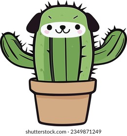 Green Dog Cactus art illustration svg