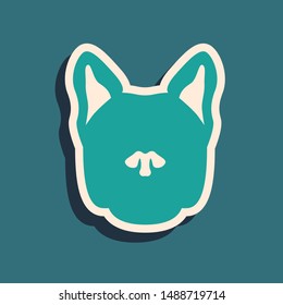 Green Dog icon isolated on blue background. Long shadow style. Vector Illustration