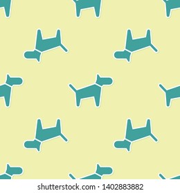 Green Dog icon isolated seamless pattern on yellow background. Vector Illustration