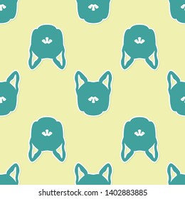 Green Dog icon isolated seamless pattern on yellow background. Vector Illustration