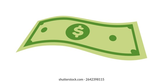 Green dollar bill with dollar sign on white background illustration