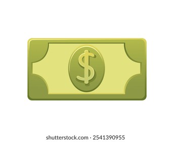 Billete de dólar verde con un símbolo de dólar, que simboliza efectivo, dinero y transacciones. Perfecto para las finanzas, la banca y las imágenes relacionadas con los negocios. Ilustración vectorial aislada sobre fondo blanco.
