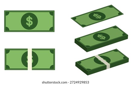 Coleção de Notas e Notas de Dólar Verde