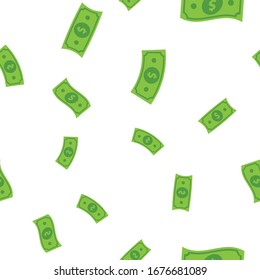 Green dollar bills seamless pattern. Money notes seamless pattern background for finance or business concept.