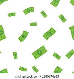 Green dollar bills seamless pattern. Money notes seamless pattern background for finance or business concept.