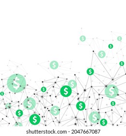 Fondo de polígono de monedas en dólares verdes. Resumen del concepto financiero de negocios. Ilustración vectorial.