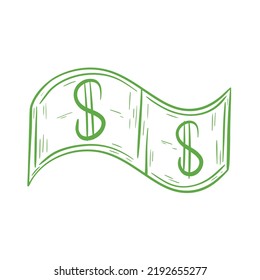Gráfica vectorial aislada de grabado de mano de dólar verde. Esbozo simplificado de los billetes en moneda estadounidense