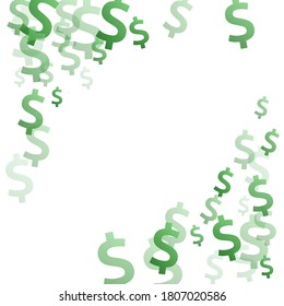 Green dollar icons flying currency vector background. Deposit concept. Currency sign dollar money scatter signs explosion.