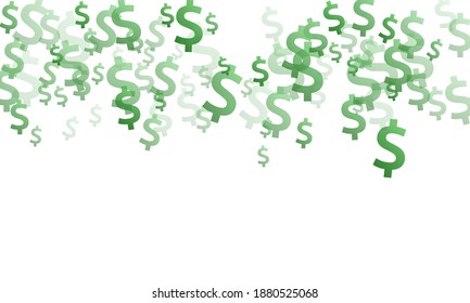 Green dollar icons flying currency vector background. Business pattern. Currency token dollar money fling signs graphic design.