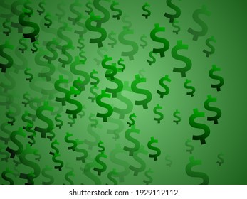 Green Dollar Icons Flying Money Vector Background. Finance Pattern. Currency Pictogram Dollar Money Scatter Signs Wallpaper.