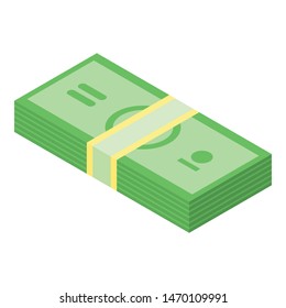 Green dollar pack icon. Isometric of green dollar pack vector icon for web design isolated on white background