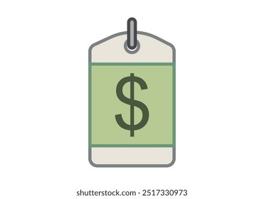 Green dollar price tag on white background