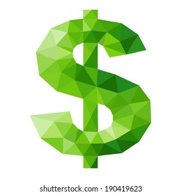 green dollar sign by triangles, polygon vector illustration