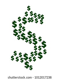 Green Dollar Sign consisting of 3D dollar signs, Vector Illustration. Isolated on White Background