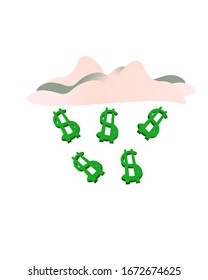 green dollar sign falling from the clouds