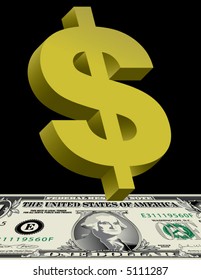 A green dollar sign hovers over a dollar bill