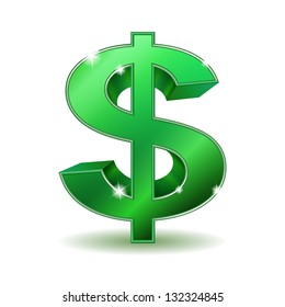Green dollar sign isolated on white background. Vector illustration