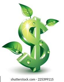 Green dollar sign with green leafs. Eps8. CMYK. Organized by layers. Global colors. Gradients used.