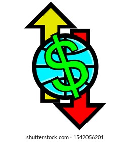 green dollar sign on up and down arrows