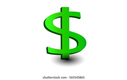 Green dollar sign with shadow on a white background. Finance concept. Isolated. Vector illustration