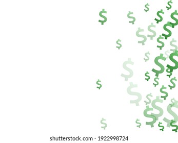 Green Dollar Signs Scatter Currency Vector Background. Business Pattern. Currency Sign Dollar Money Isolated Signs Graphic Design.