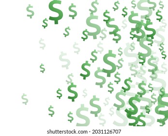 Green dollar signs scatter currency vector background. Finance pattern. Currency pictogram dollar money fling elements wallpaper.