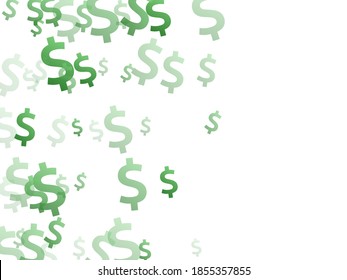 Green dollar signs scatter money vector design. Investment backdrop. Currency token dollar money scatter elements background.